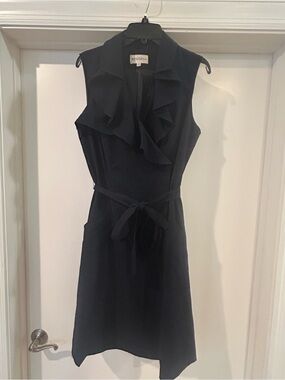 Studio I Navy Ruffle Sleeveless Belted Dress